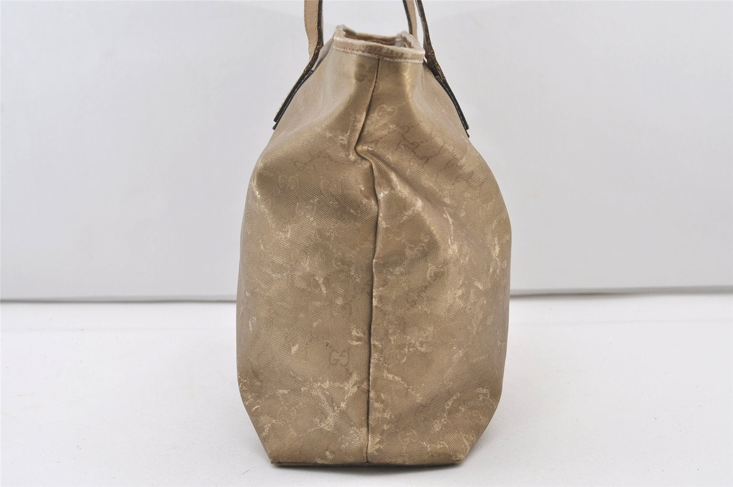 Authentic GUCCI Impreme Shoulder Tote Bag GG PVC Leather Gold 211120 Junk 3382J