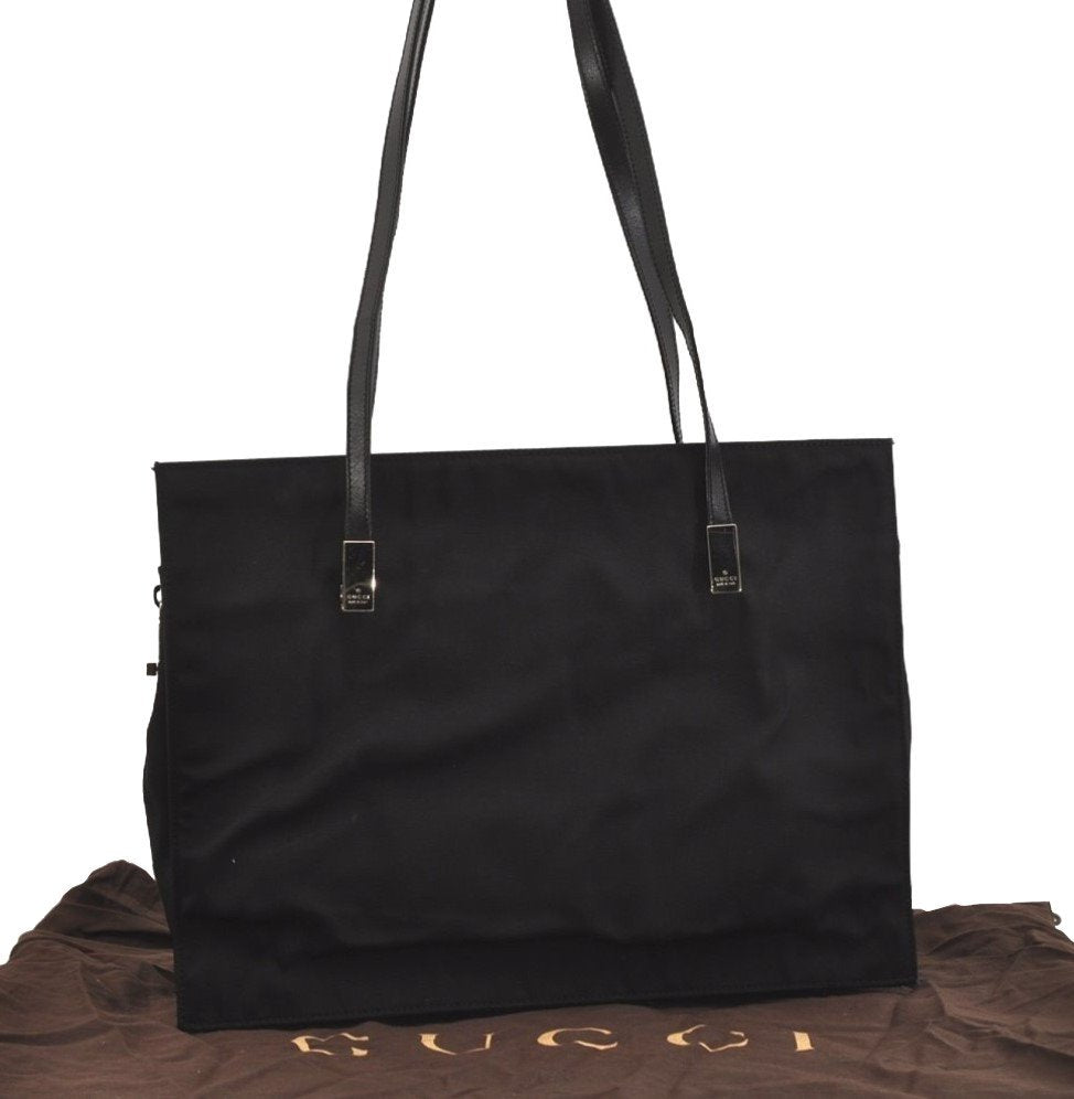 Authentic GUCCI Vintage Shoulder Hand Bag Nylon Leather Black 3383J