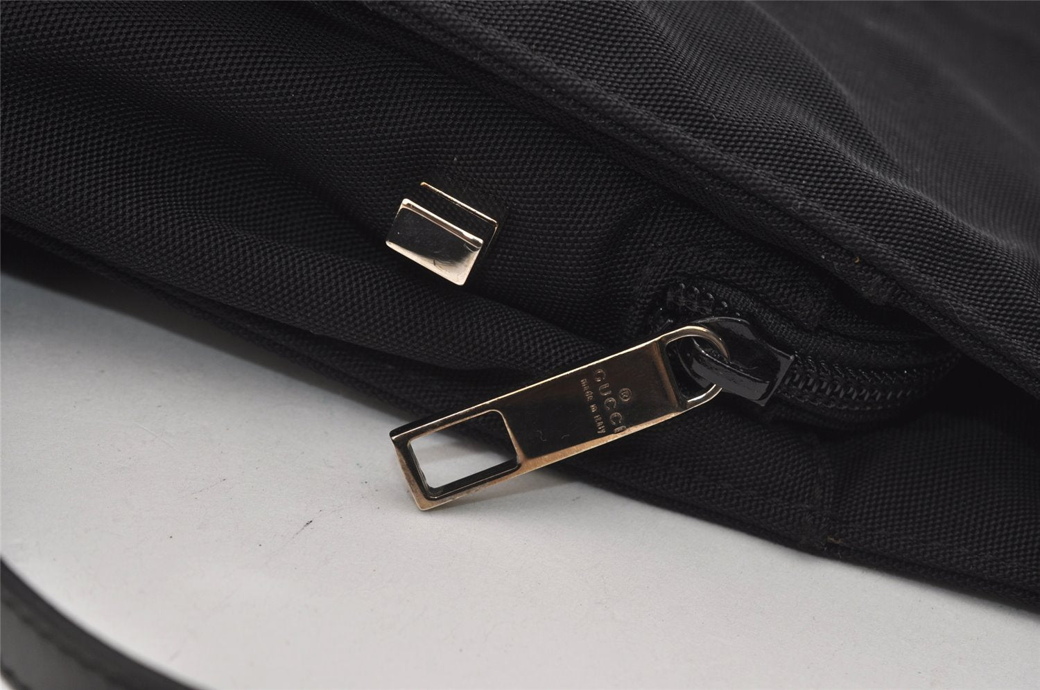 Authentic GUCCI Vintage Shoulder Hand Bag Nylon Leather Black 3383J