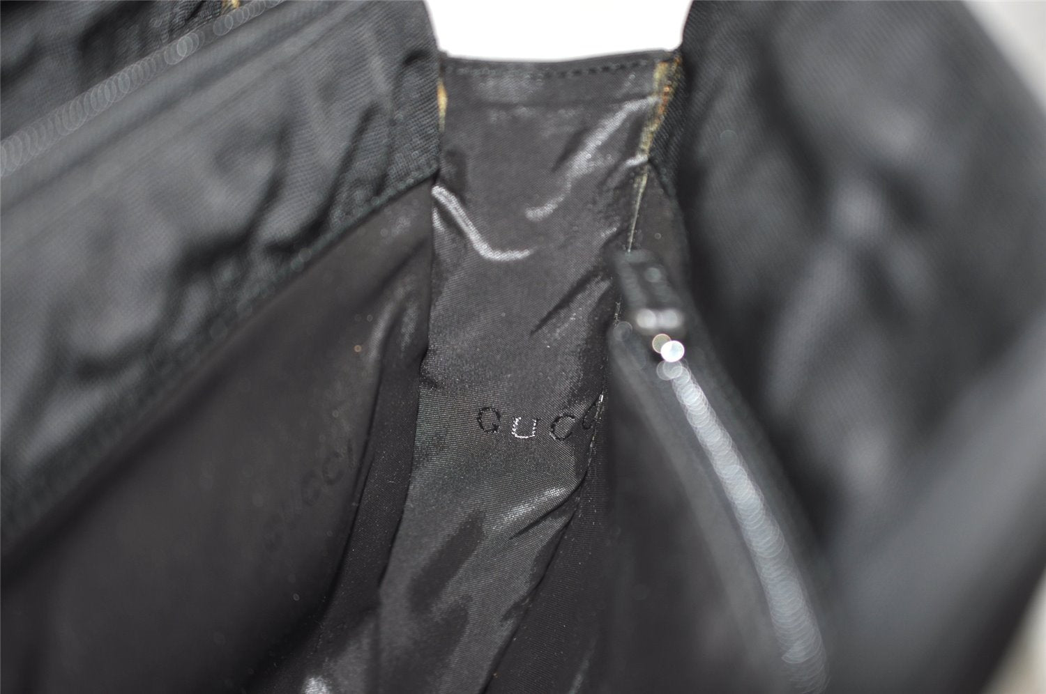 Authentic GUCCI Vintage Shoulder Hand Bag Nylon Leather Black 3383J