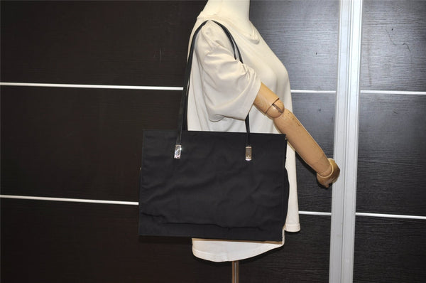 Authentic GUCCI Vintage Shoulder Hand Bag Nylon Leather Black 3383J