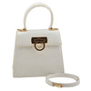 Authentic Salvatore Ferragamo Gancini Leather 2Way Hand Bag White Junk 3391J