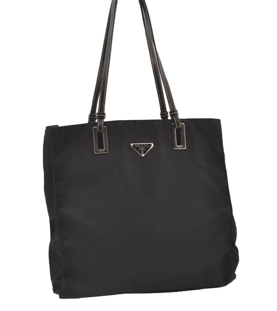 Authentic PRADA Nylon Tessuto Leather Shoulder Tote Hand Bag Purse Black 3393J