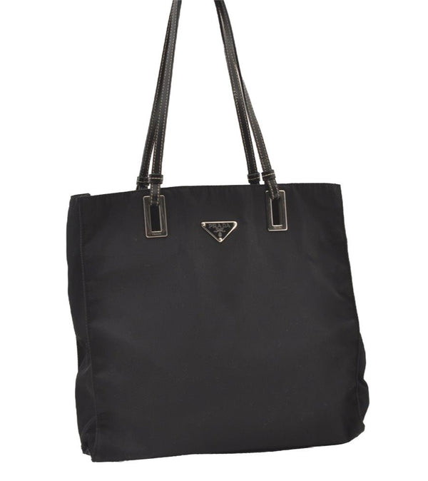Authentic PRADA Nylon Tessuto Leather Shoulder Tote Hand Bag Purse Black 3393J