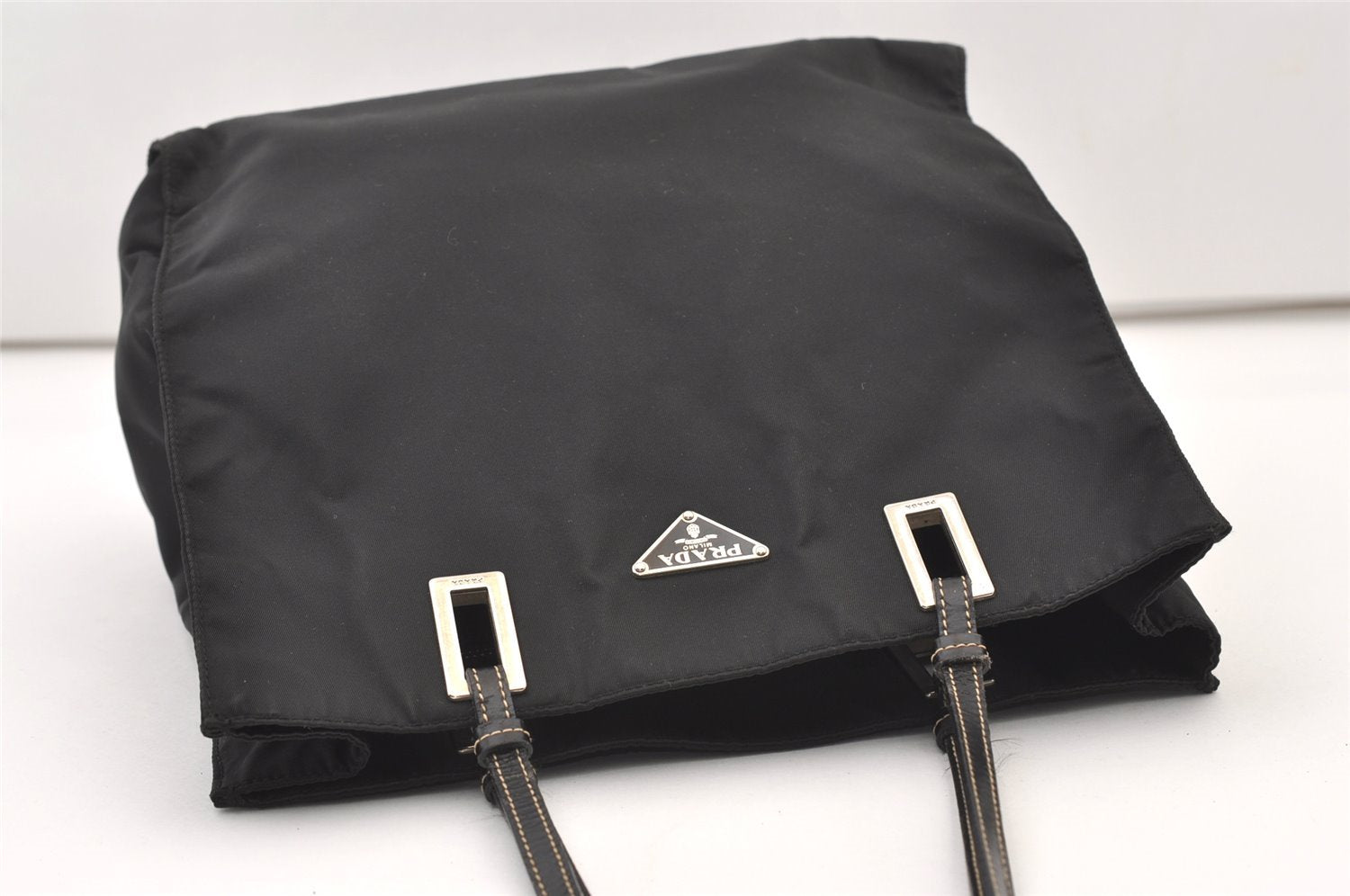Authentic PRADA Nylon Tessuto Leather Shoulder Tote Hand Bag Purse Black 3393J