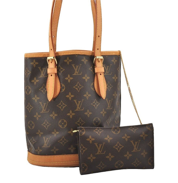 Authentic Louis Vuitton Monogram Bucket PM Shoulder Tote Bag M42238 LV 3394J
