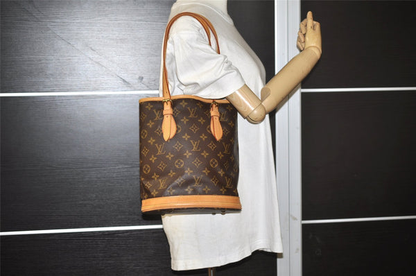 Authentic Louis Vuitton Monogram Bucket PM Shoulder Tote Bag M42238 LV 3394J