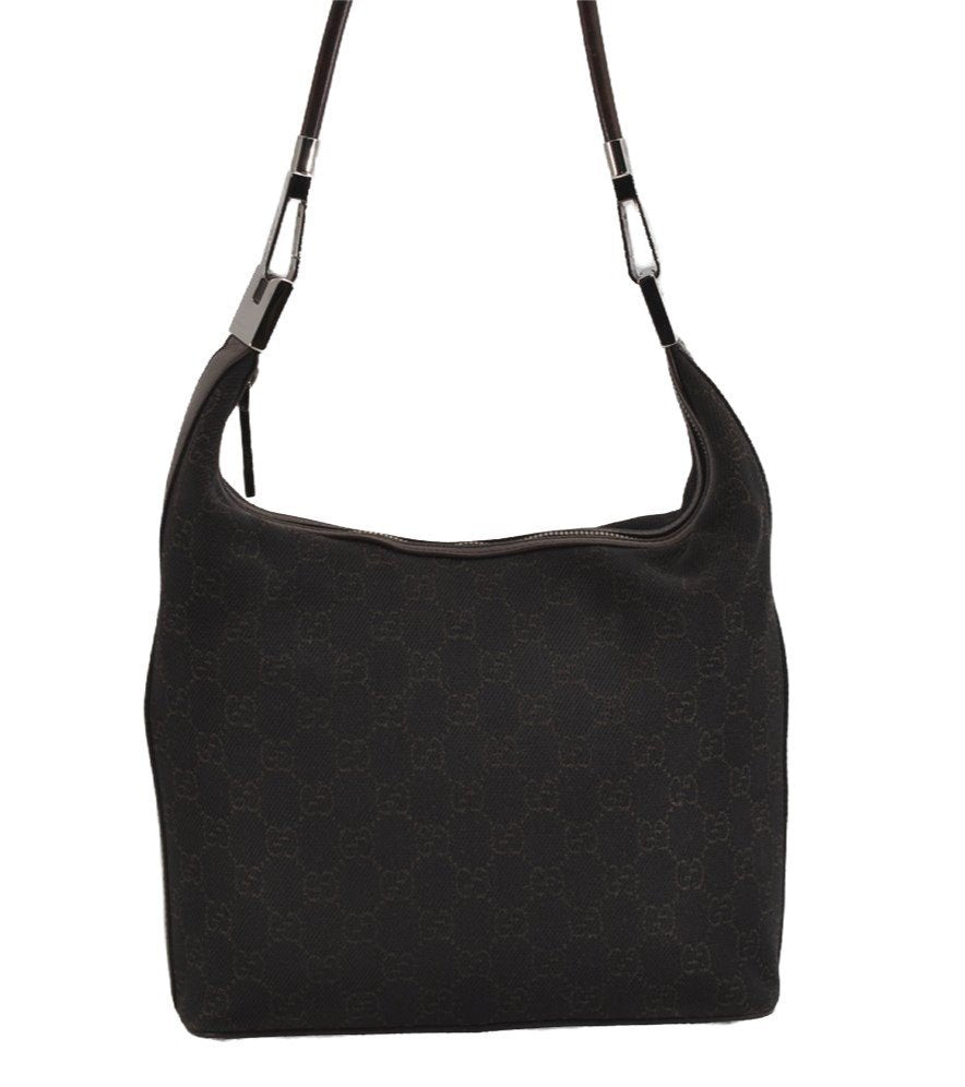 Authentic GUCCI Shoulder Hand Bag Purse GG Canvas Leather 01234 Brown 3396J