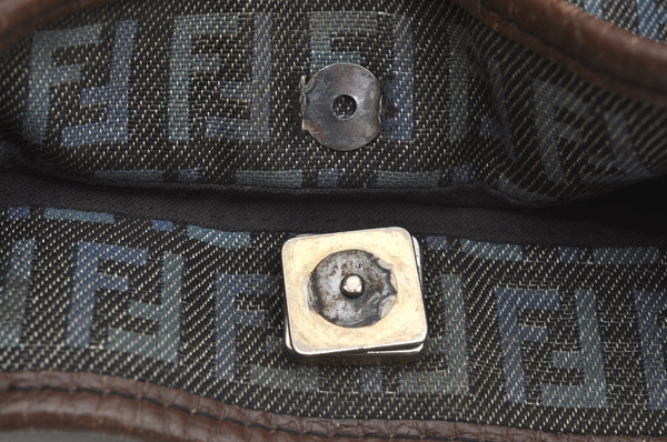 Authentic FENDI Zucchino Tote Hand Bag Purse Canvas Leather Blue 3397H