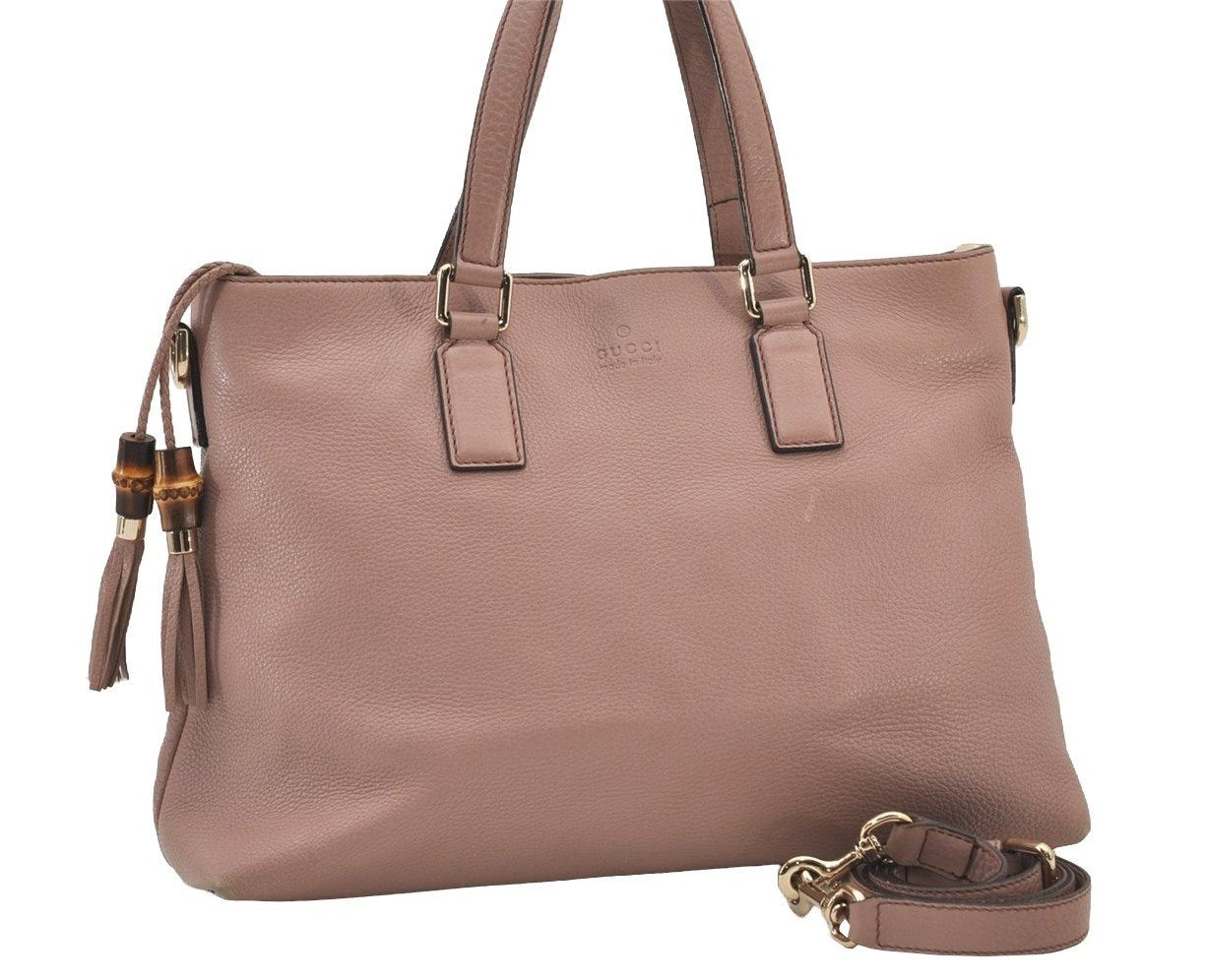 Authentic GUCCI Bamboo 2way Hand Shoulder Cross Bag Leather 365346 Pink 3397J