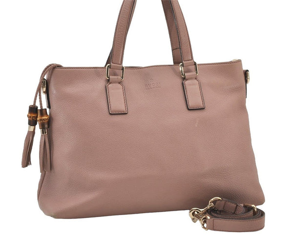 Authentic GUCCI Bamboo 2way Hand Shoulder Cross Bag Leather 365346 Pink 3397J