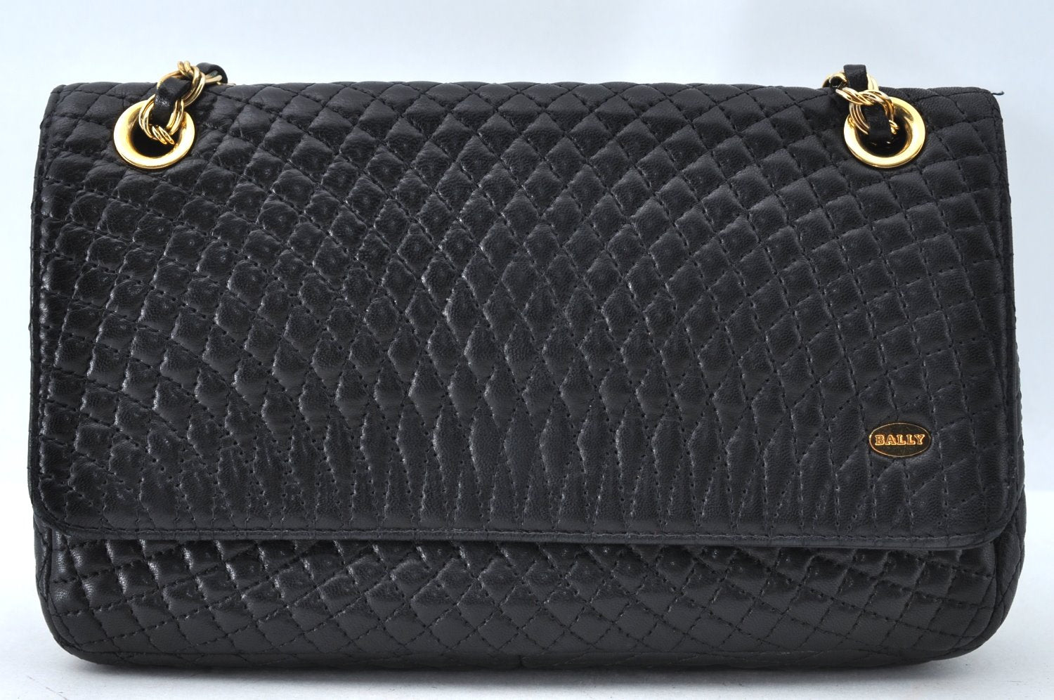 Authentic BALLY Quilting Leather Chain Shoulder Cross Body Bag Black 3400M