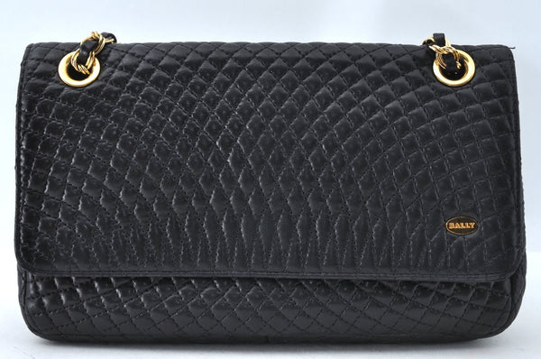 Authentic BALLY Quilting Leather Chain Shoulder Cross Body Bag Black 3400M