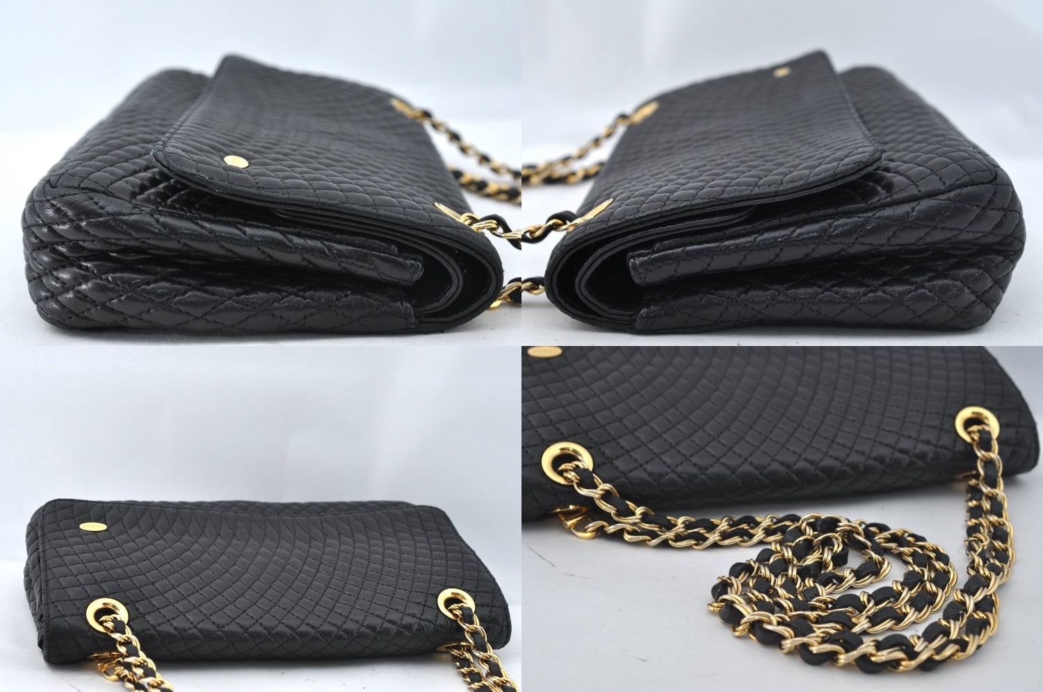 Authentic BALLY Quilting Leather Chain Shoulder Cross Body Bag Black 3400M
