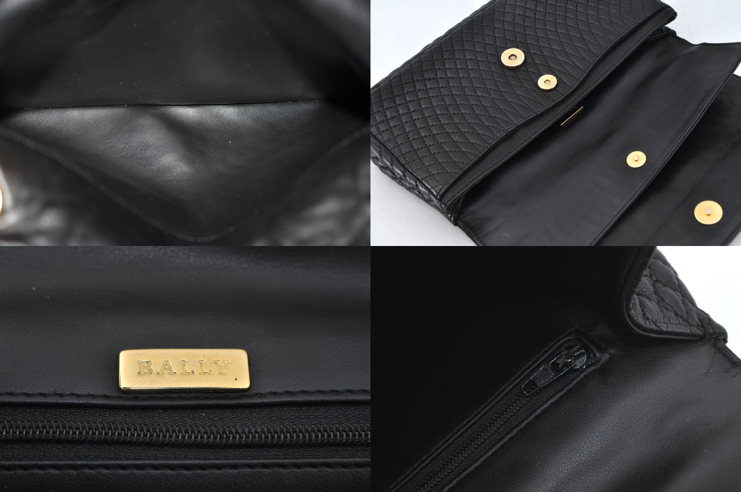 Authentic BALLY Quilting Leather Chain Shoulder Cross Body Bag Black 3400M