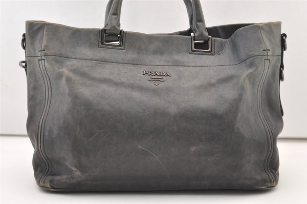 Authentic PRADA Vintage Leather Nappa 2Way Shoulder Hand Tote Bag Gray 3406J