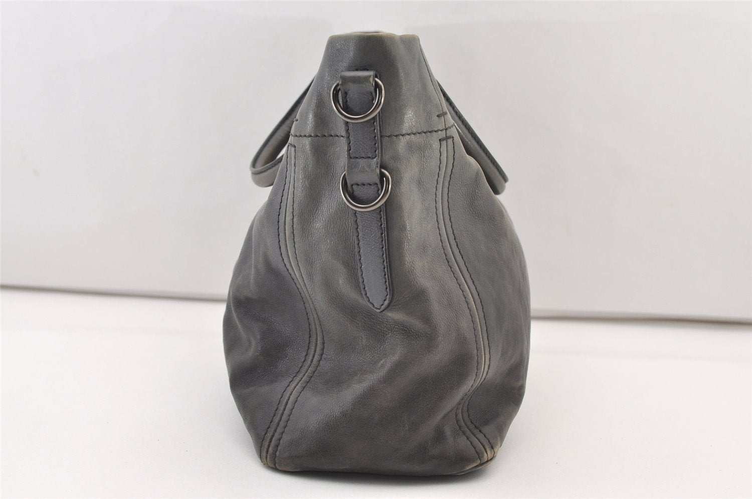Authentic PRADA Vintage Leather Nappa 2Way Shoulder Hand Tote Bag Gray 3406J