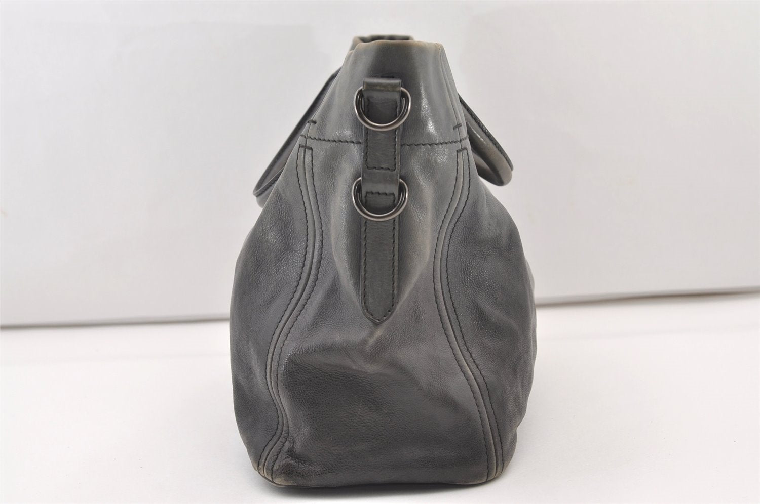 Authentic PRADA Vintage Leather Nappa 2Way Shoulder Hand Tote Bag Gray 3406J