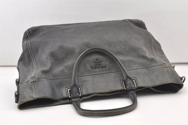 Authentic PRADA Vintage Leather Nappa 2Way Shoulder Hand Tote Bag Gray 3406J