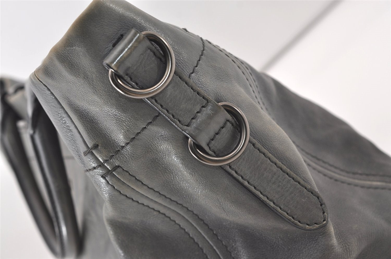 Authentic PRADA Vintage Leather Nappa 2Way Shoulder Hand Tote Bag Gray 3406J