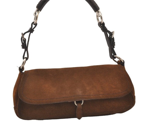 Authentic PRADA Vintage Suede Leather Shoulder Hand Bag Purse Brown 3407J