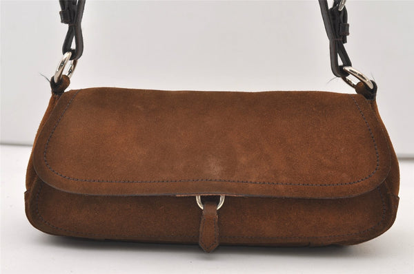 Authentic PRADA Vintage Suede Leather Shoulder Hand Bag Purse Brown 3407J