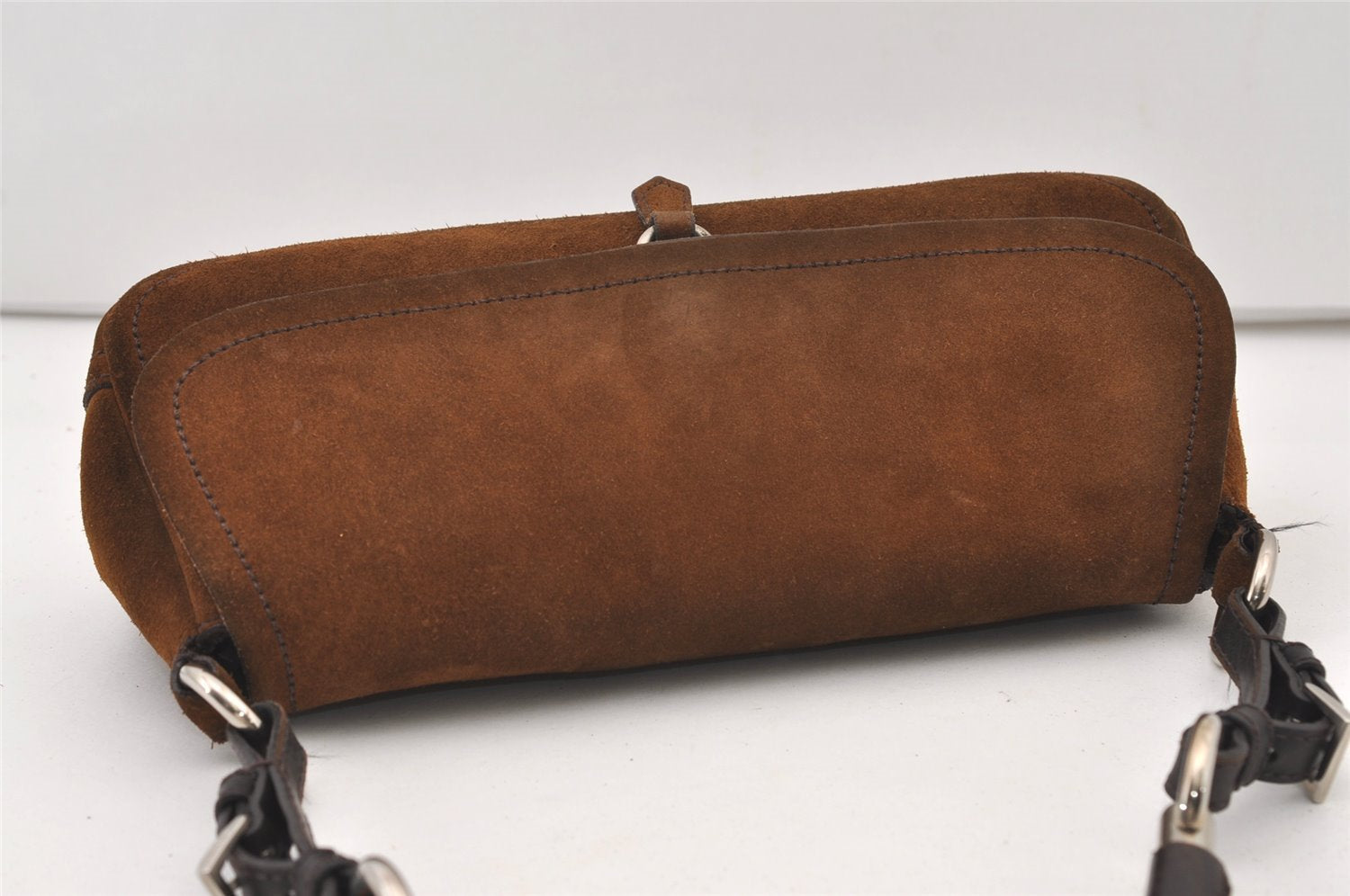 Authentic PRADA Vintage Suede Leather Shoulder Hand Bag Purse Brown 3407J