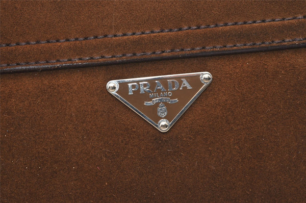 Authentic PRADA Vintage Suede Leather Shoulder Hand Bag Purse Brown 3407J