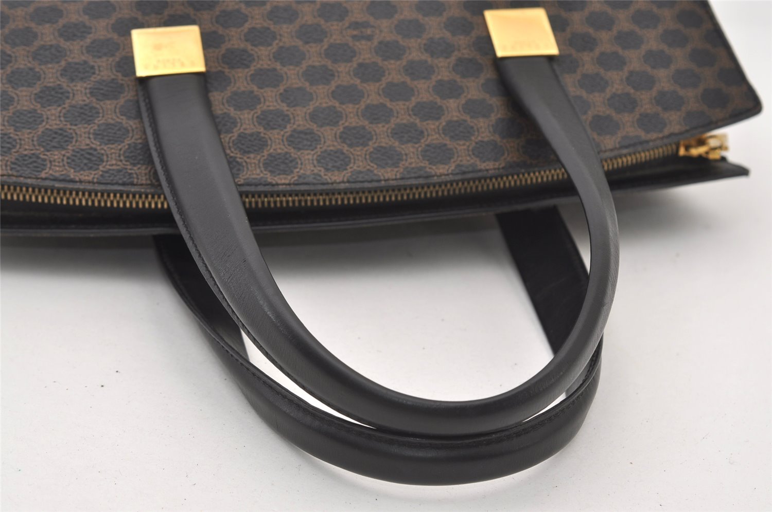 Authentic CELINE Macadam Blason Pattern 2Way Hand Bag PVC Leather Black 3409J