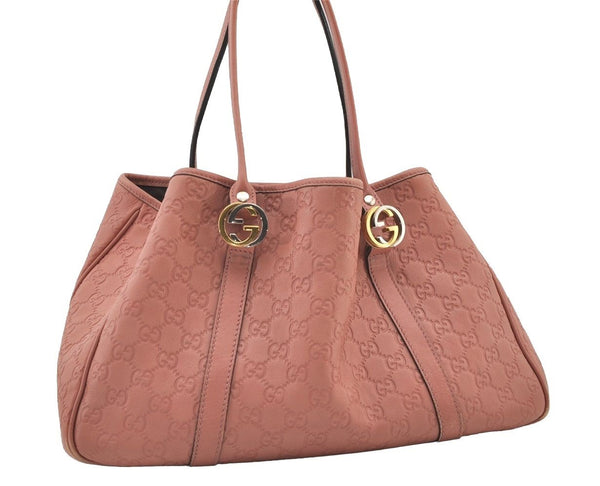 Authentic GUCCI Miss GG Guccissima Shoulder Tote Bag Leather 232957 Pink 3411J