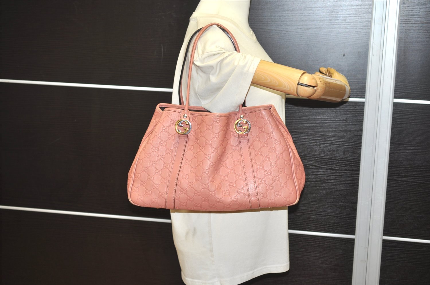 Authentic GUCCI Miss GG Guccissima Shoulder Tote Bag Leather 232957 Pink 3411J