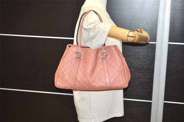 Authentic GUCCI Miss GG Guccissima Shoulder Tote Bag Leather 232957 Pink 3411J