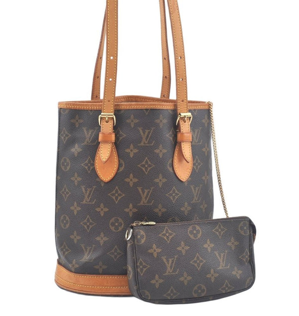 Authentic Louis Vuitton Monogram Bucket PM Shoulder Tote Bag M42238 LV 3412J