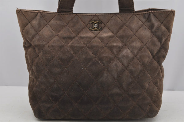 Authentic CHANEL Suede Turnlock Matelasse 2Way Shoulder Tote Bag Brown CC 3414J