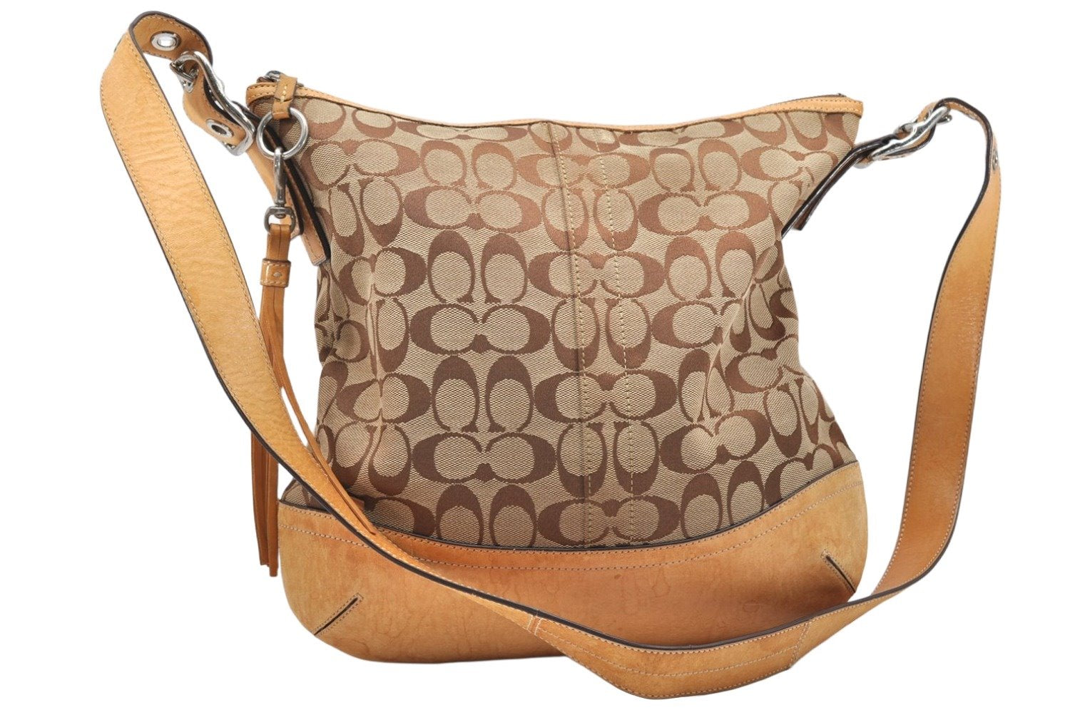 Authentic COACH Signature Shoulder Crossbody Bag Canvas Leather 9349 Brown 3415K