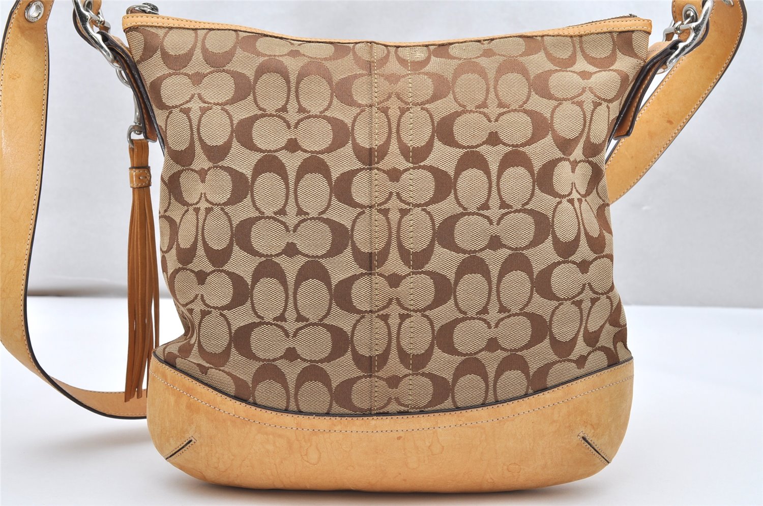 Authentic COACH Signature Shoulder Crossbody Bag Canvas Leather 9349 Brown 3415K
