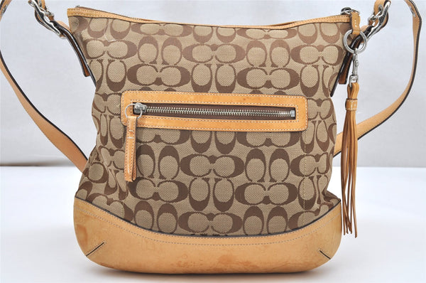 Authentic COACH Signature Shoulder Crossbody Bag Canvas Leather 9349 Brown 3415K