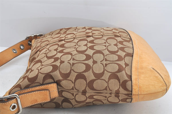 Authentic COACH Signature Shoulder Crossbody Bag Canvas Leather 9349 Brown 3415K
