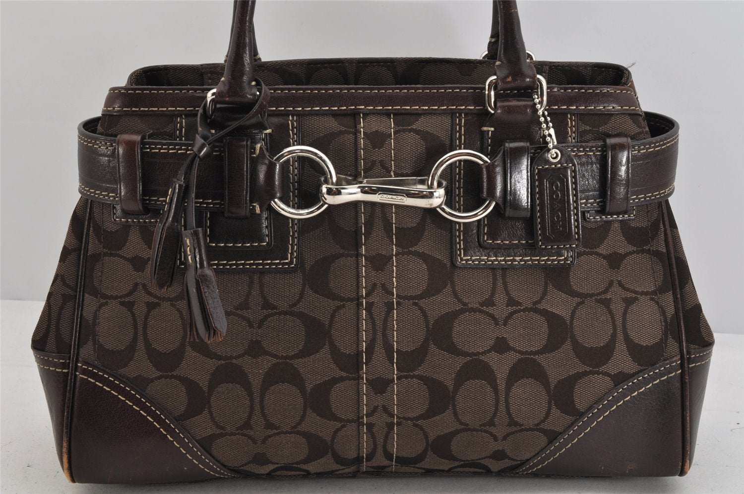 Authentic COACH Signature Shoulder Tote Bag Canvas Leather 10245 Brown 3416K
