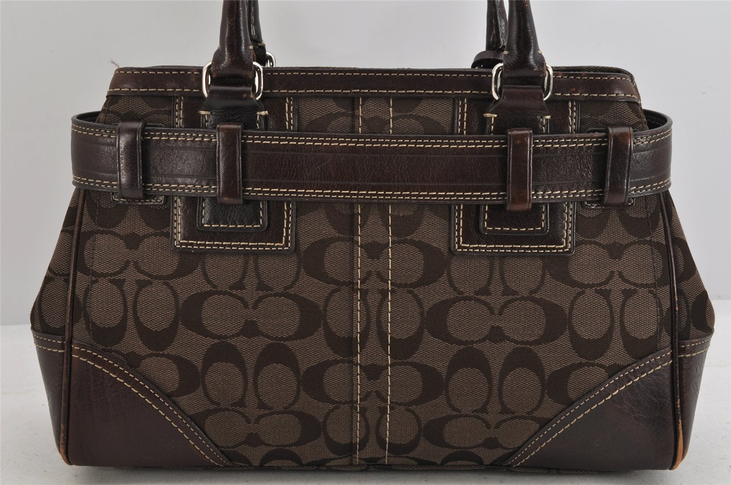 Authentic COACH Signature Shoulder Tote Bag Canvas Leather 10245 Brown 3416K