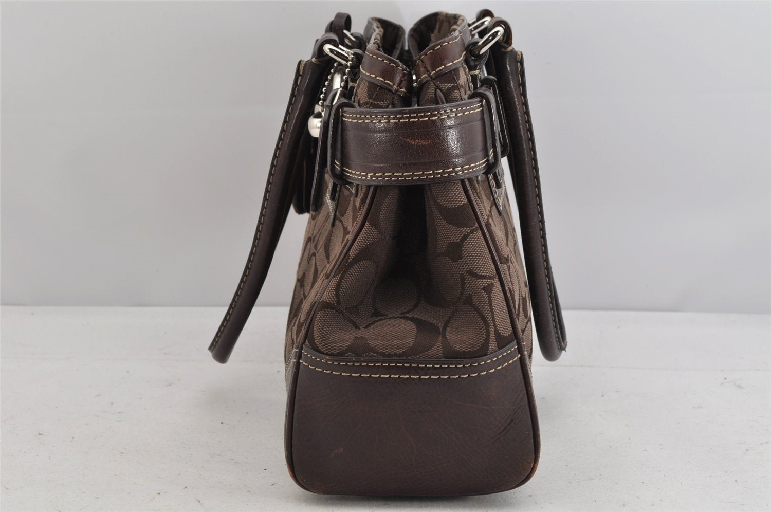 Authentic COACH Signature Shoulder Tote Bag Canvas Leather 10245 Brown 3416K
