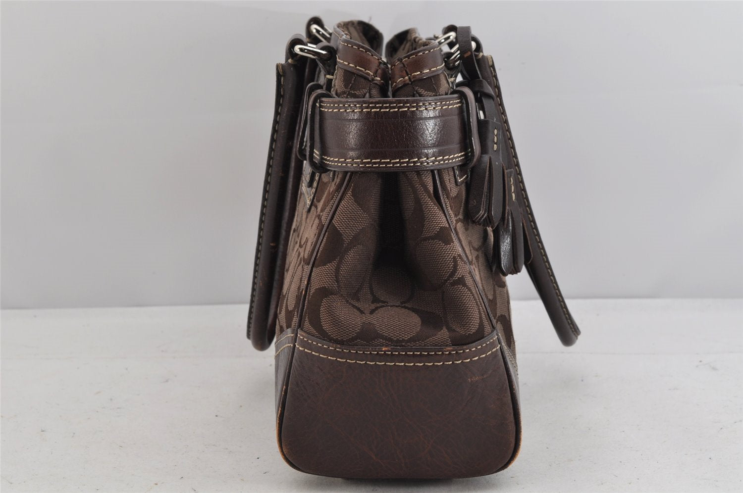 Authentic COACH Signature Shoulder Tote Bag Canvas Leather 10245 Brown 3416K
