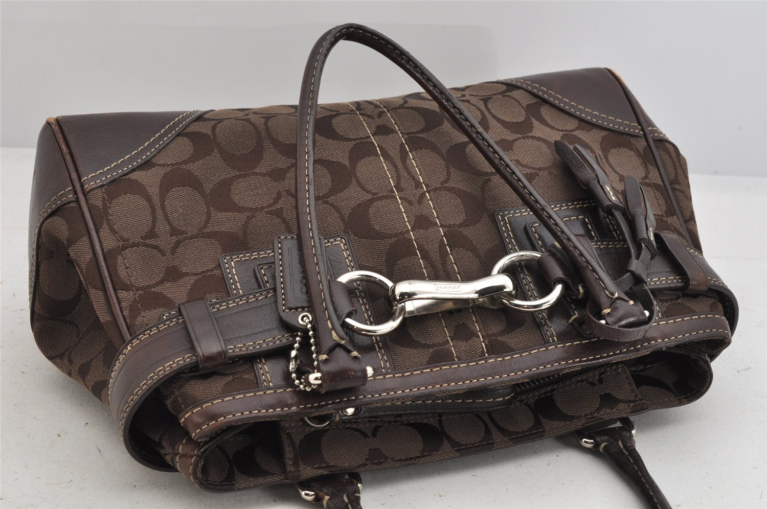 Authentic COACH Signature Shoulder Tote Bag Canvas Leather 10245 Brown 3416K