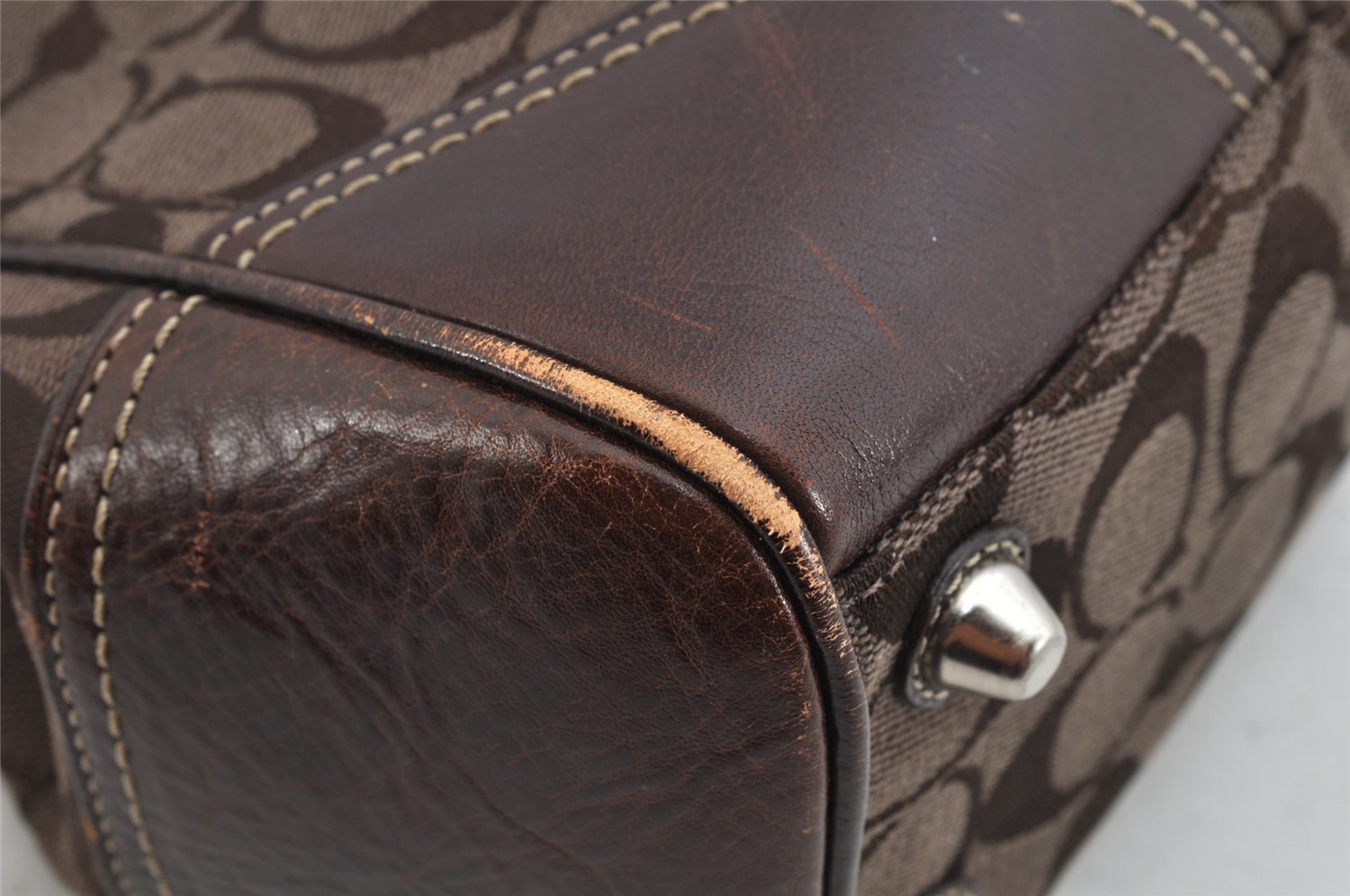 Authentic COACH Signature Shoulder Tote Bag Canvas Leather 10245 Brown 3416K