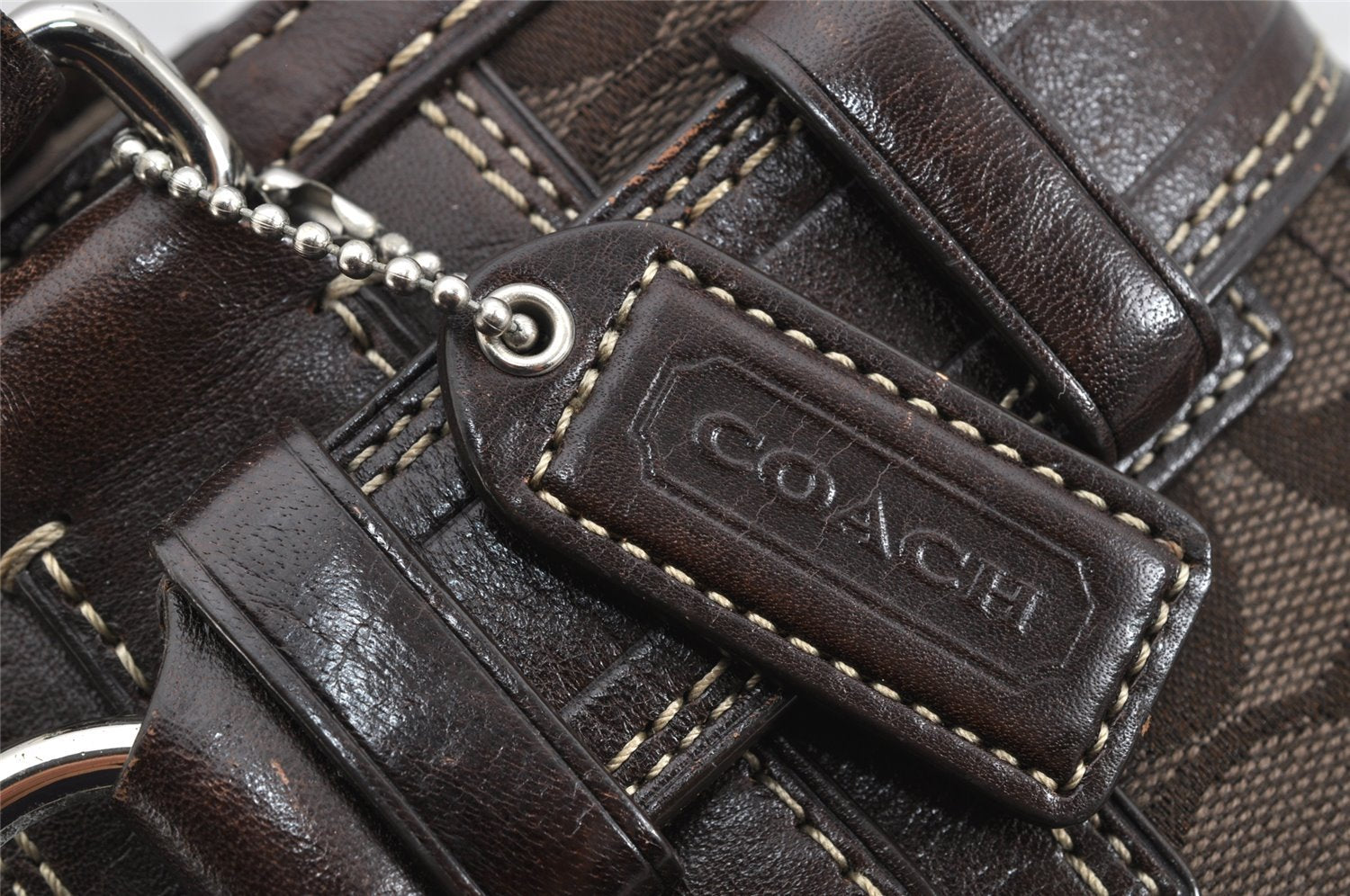 Authentic COACH Signature Shoulder Tote Bag Canvas Leather 10245 Brown 3416K