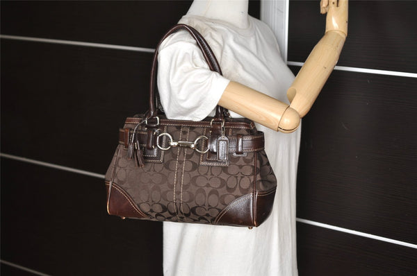 Authentic COACH Signature Shoulder Tote Bag Canvas Leather 10245 Brown 3416K