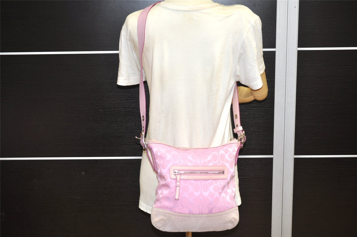 Authentic COACH Signature Shoulder Crossbody Bag Canvas Leather 9362 Pink 3417K