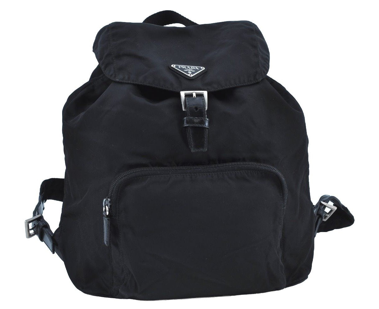 Authentic PRADA Vintage Nylon Tessuto Leather Backpack Purse Black 3418I
