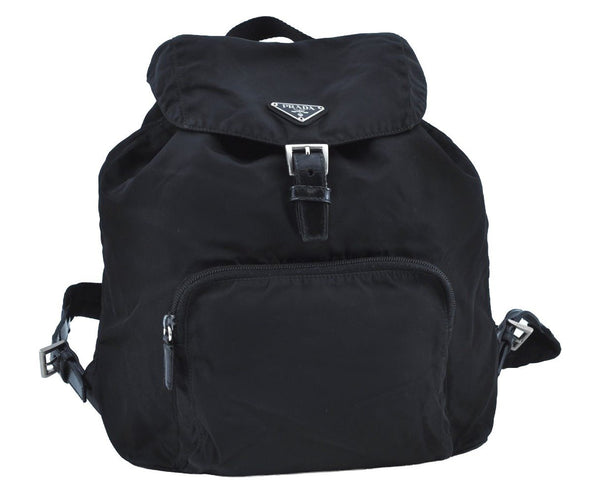 Authentic PRADA Vintage Nylon Tessuto Leather Backpack Purse Black 3418I
