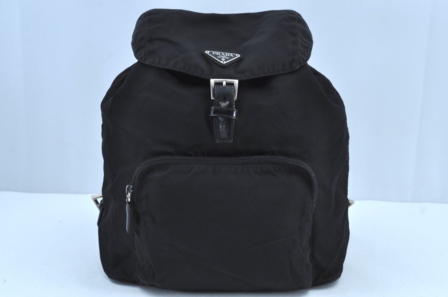 Authentic PRADA Vintage Nylon Tessuto Leather Backpack Purse Black 3418I